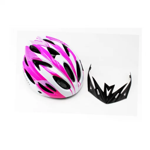 Шолом велосипедний M (54-57 см) знімний козирок, 18 вент. отворів, біло-рожевий AV-01, ВЕЛОЕКІПІРУВАННЯ, YQ-408109
