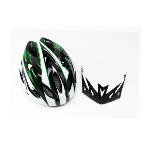 Шлем велосипедный M (54-57 см) съёмный козырёк, 18 вент. отверстий, чёрно-бело-зелёный AV-01, ВЕЛОЕКІПІРУВАННЯ, YQ-408106