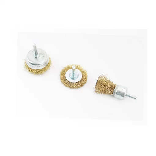 Набор щёток 3шт-торц./диск. со стержнем 1/4" D-25/50//50мм из латунированной рифлёной проволоки (19-9300), Витратні матеріали,