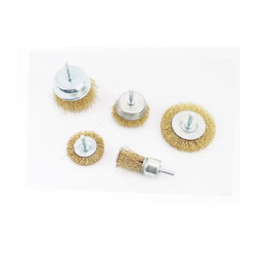 Набор щёток 5шт-торц./диск. со стержнем 1/4" D-25/50/75//50/75мм из латунированной рифлёной проволоки (19-9501), Витратні