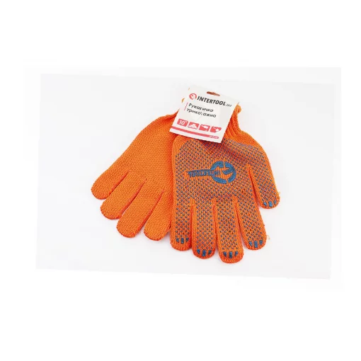 Рукавиці робочі 60% бавовна/40% поліестер 10", клас в'язки 7, помаранчеві синя ПВХ точка (SP-0135), Витратні матеріали, YQ-703223