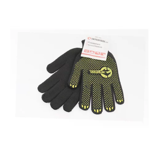 Перчатки рабочие 60% хлопок/40% полиэстер 10", класс вязки 7, чёрные жёлтая ПВХ точка (SP-0125), Витратні матеріали, YQ-703214