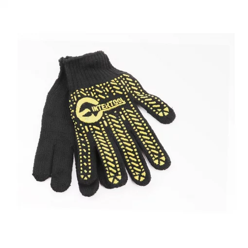 Перчатки рабочие 60% хлопок/40% полиэстер 10", класс вязки 7, чёрные жёлтая ПВХ точка (SP-0128), Витратні матеріали, YQ-703220