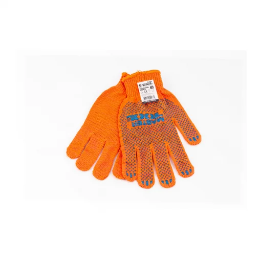 Перчатки рабочие 70% хлопок/30% полиэстер 10", класс вязки 10, оранжевые синяя ПВХ точка (83-0300), Витратні матеріали, YQ-703301