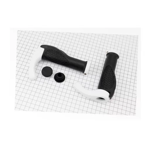 Ручки руля 140мм с зажимом Lock-On, эргономичные с рожками, чёрно-белые, ВЕЛОЗАПЧАСТИНИ, YQ-406474